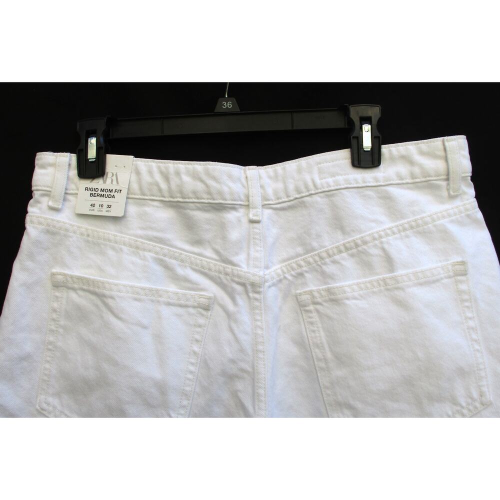 Nwt ZARA White High Waisted Rigid Mom Fit Shorts Women's Size 10 - Picture 6 of 8